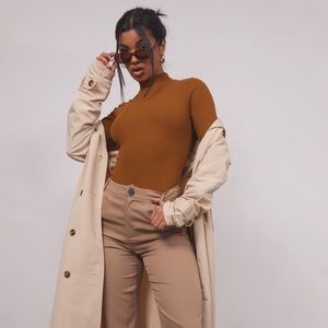 PLT Camel Rib High Neck Long Sleeve Bodysuit